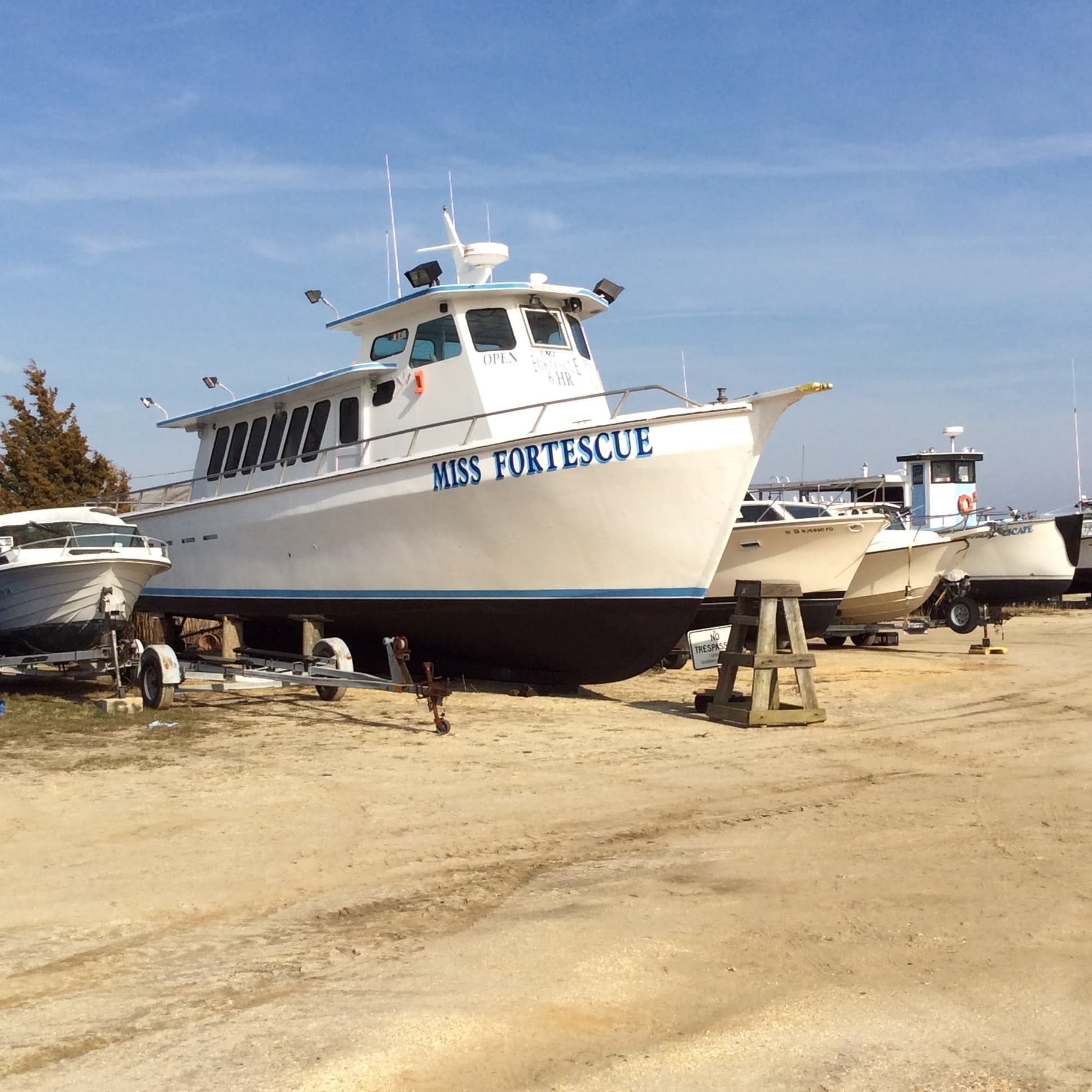 The Miss Fortescue party boat hauled out at Fortescue, New Jersey